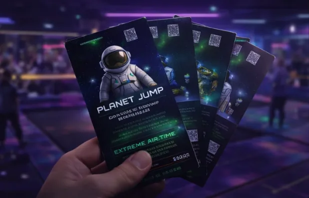 Planet Jump ticket passes with astronaut character branding.